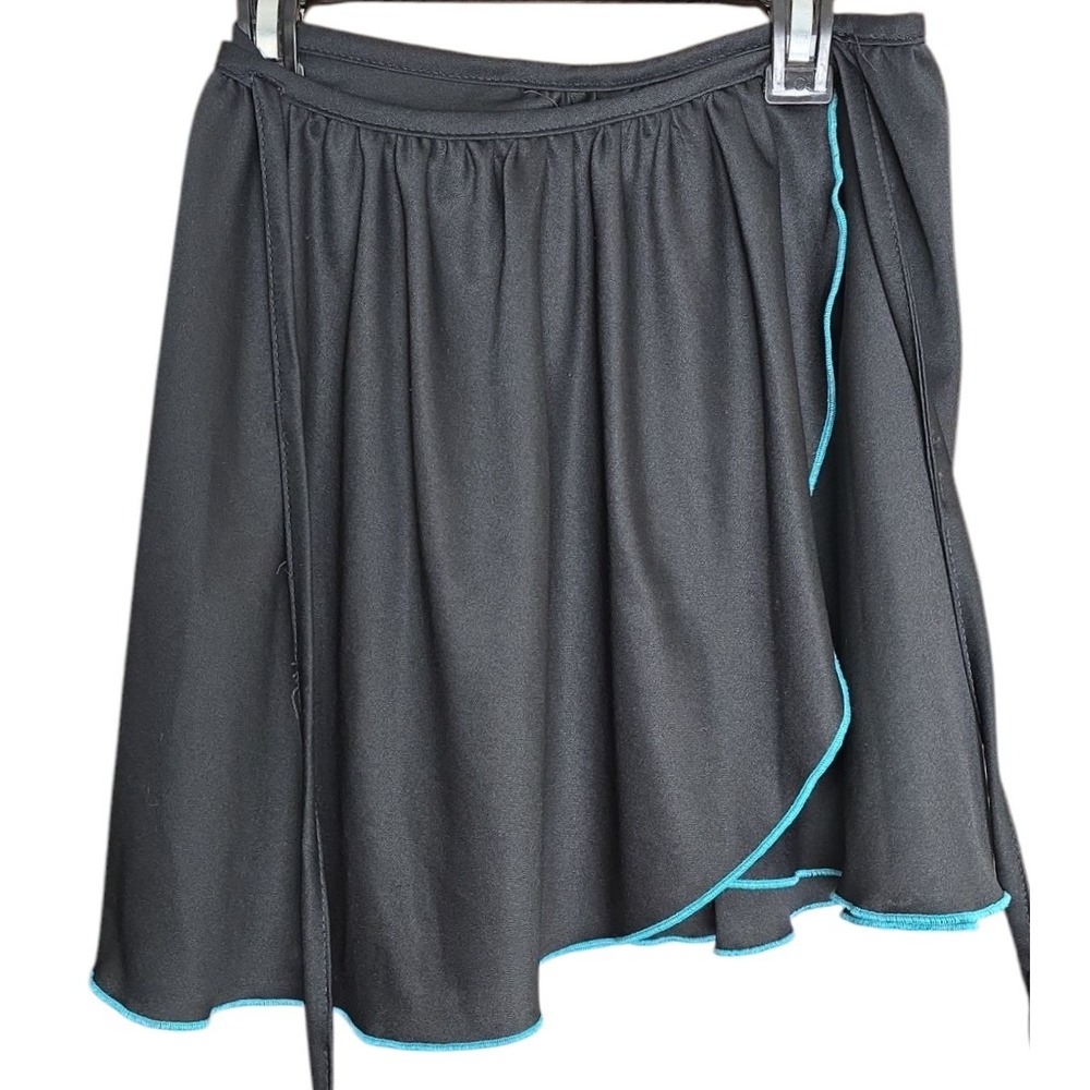 Vintage‎ Womens Swim Wrap Skirt Bottom Sz M Black Blue No Liner Unique Fun
